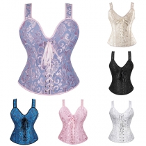 Sexigt blommigt korsett i jacquard med snörning
