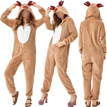 Mode Kontrast Färg Frontdragkedja Älg Huva Pyjamas Jumpsuit/Cosplaykostym
