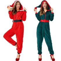 Fashion Plysch Hooded Jumpsuit för jul/Cosplay