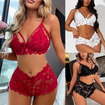 Sexigt blommigt Jacquard Cutout Underkläderset - Tvådelad