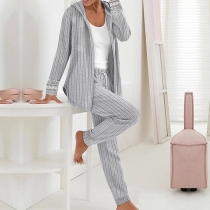 Street Fashion Ribbad tvådelad set med Huvkofta och Byxor 