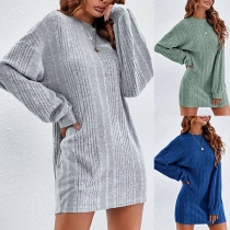 Mode mini klänning med batwing-ärmar och rund hals