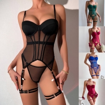 Sexigt halvgenomskinligt korsettinspirerat push-up set med tvådelad underkläder