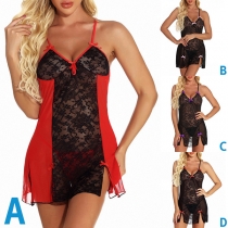 Modekläder - Kontrastfärgad Pyjamas Klänning med V-ringning, Slits och Bowknot