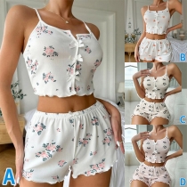 Söt tryckt pyjamasset med bowknot-detaljer, tvådelad