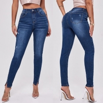 Gammaltvättade Ripped Slit Skinny Jeans - Gatumode