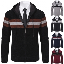 Mode Jacka för män - Långärmad dragsko Hoodstickad cardigan i kontrastfärger