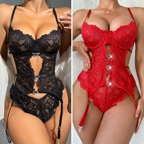 Sexigt hjärta O-ring Strappy Cutout Spets Tvådelat underkläderset