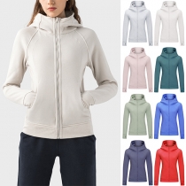 Mode Sweatshirt Jacka med Enfärgad Långärmad Design och Stativkrage