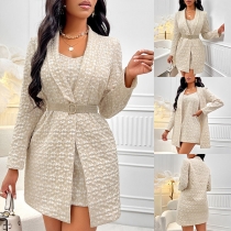 Fashion Jacquard Kostymset med Kavaj och Slipklänning