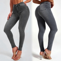 Mode Gammalt Tvättade Skinny Denim Jeans med Medelhög Modell