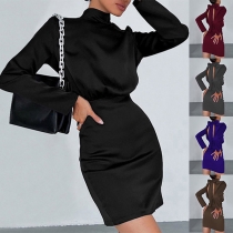 Modefärgad Halterneck Långärmad Bodycon Klänning