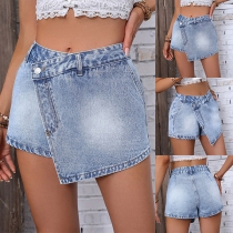 Street Fashion Kort Jeans med Gammaltvättad Look