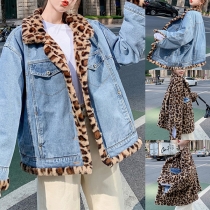 Street Fashion Jacka med Leopardfoder, Notch Lapel och Långa ärmar, vändbar slitning