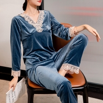 Mode Spets Splits Tvådelat Pyjamas Set