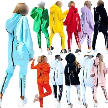 Street Fashion Brevtryck Tvådelat set med Sweatshirt och Träningsbyxor