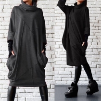 Casual Turtleneck Klänning med Spliced Design