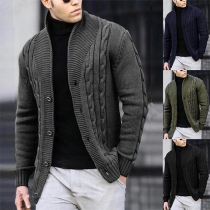 Mode cardigan för män i enfärgat kabelmönster med långa ärmar