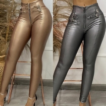 Mode - Ljusa Färger - Höghus - Blixtlås - Spänne - Skinny Byxor