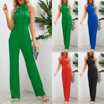 Mode Jumpsuit med enfärgad, självknytande Mock Neck och ärmlös design