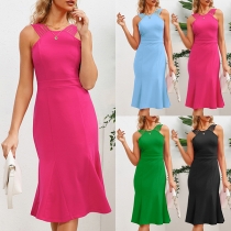 Sexig rundhalsad ärmlös klänning med Fishail Hemline