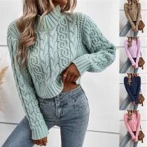Street Fashion Mock Neck Långärmad Cable Crop-tröja