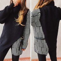 Mode Tröja med skarvad turtleneck, långärmad och oregelbunden fåll