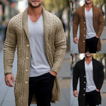 Modekabelstickad cardigan för män med knäppning och långärmad design