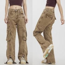 Gatufashion: Cargobyxor med sidfickor och slits i vida ben för kvinnor
