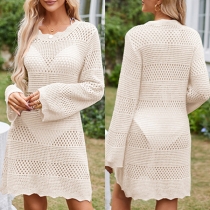 Modekläder: Elegant långärmad baddräktstäckande klänning med rund hals och spetsmönster