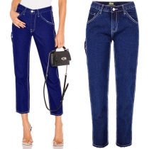 Pojkvänspassform 9/10-längd jeans med sidosficka och mellanhög skärning