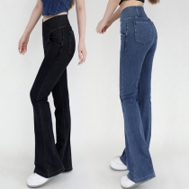 Street Fashion Elastiska Jeansbyxor med vida ben och hög midja för träning