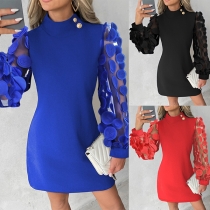 Mode Gaze, Delad Långärmad Klänning med Mock Neck