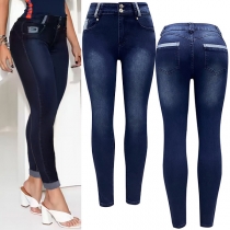 Mode Skinny Jeans i hög höjd med gammaltvätt-effekt