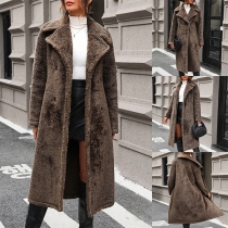 Fashion Notch Lapel Långärmad plyschkappa för kvinnor