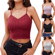 Streetwear Enfärgad Ribbad Croptop med Cami
