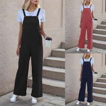 Casual Enfärgade Rakskurna Jumpsuit/Suspender Byxor
