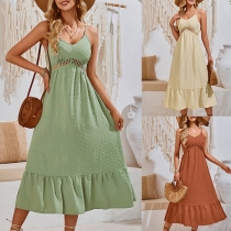 Mode V-ringad Hollow Out Midi Slip Klänning
