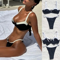 Sexig tvådelad Bikiniset med kontrastfärger och färgblockering