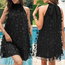 Mode Gaze Splits Blomma Halterneck Mini Klänning