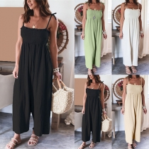 Casual Smocked Loose Cami Jumpsuit in Solid Color