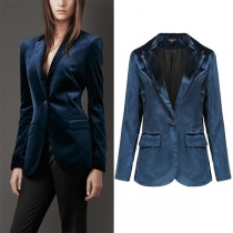 Elegant Enfärgad Kavaj med Sammet Lapel