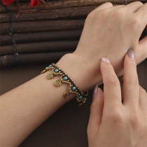 Bohemia Stil Turkos pärla tofs fläta armband