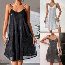 Mode Bling-bling Buckle Slip Dress