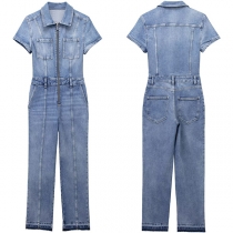 Street Mode Enfärgad kortärmad overall med ståkrage och dragkedja framtill