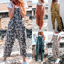 Casual Jumpsuit med Leopardtryck och fickor i lös passform