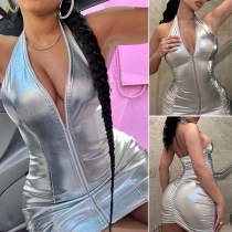 Sexig Halterneckklänning med ärmlöst Bodycon i ljusa färger