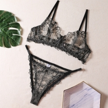 Sexigt blommigt broderi spets tvådelat underkläderset