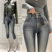 Mode Högmidjade Skinny Jeans i Vintage Tvätt