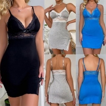 Sexig spetsskarvad V-ringad sidoslits Bodycon Nattklänning.